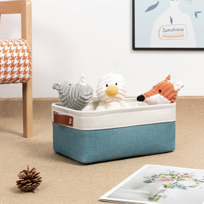 DULLEMELO Storage Baskets Bins for Organizing  Small Fabric Baskets for Shelves  Closets  Nursery  Home  Office  Empty Gift Baskets (6-Pack  White&Teal) - Image 2