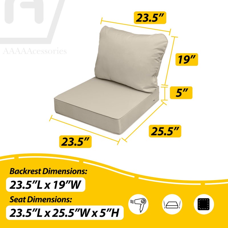 AAAAAcessories Outdoor Seat Cushions for Chairs, Fade-Resistant, Waterproof Patio Furniture Replacement Cushions, 23.5" x 25.5" x 5" + 23.5" x 19", Beige - Image 5