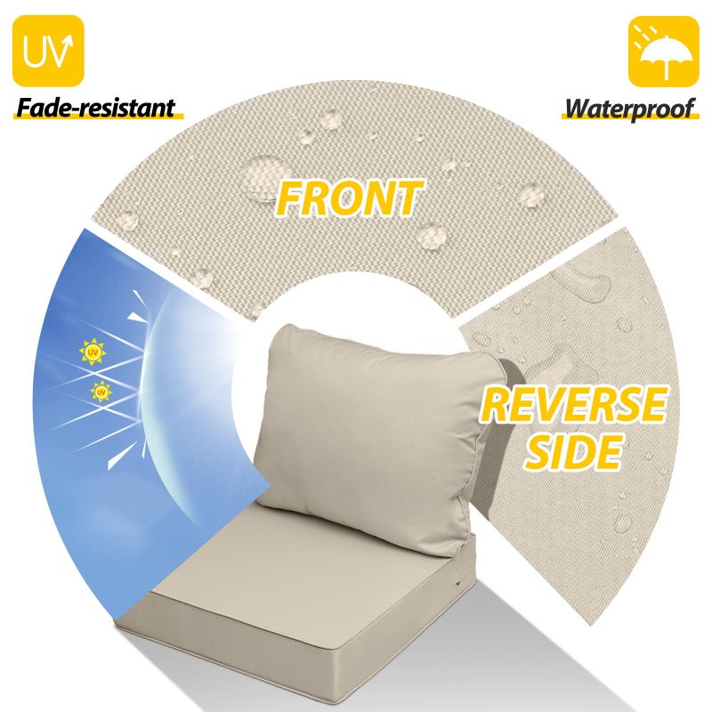 AAAAAcessories Outdoor Seat Cushions for Chairs, Fade-Resistant, Waterproof Patio Furniture Replacement Cushions, 23.5" x 25.5" x 5" + 23.5" x 19", Beige - Image 2