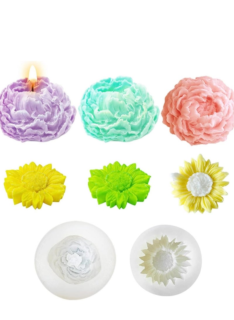 Captaintech 2PCS Flower Candle Silicone Mold Mini Soap Resin Mould 3D Chocolate Cake Fondant Rose Sunflower DIY Handmade Making Molds Epoxy Casting  - Image 1