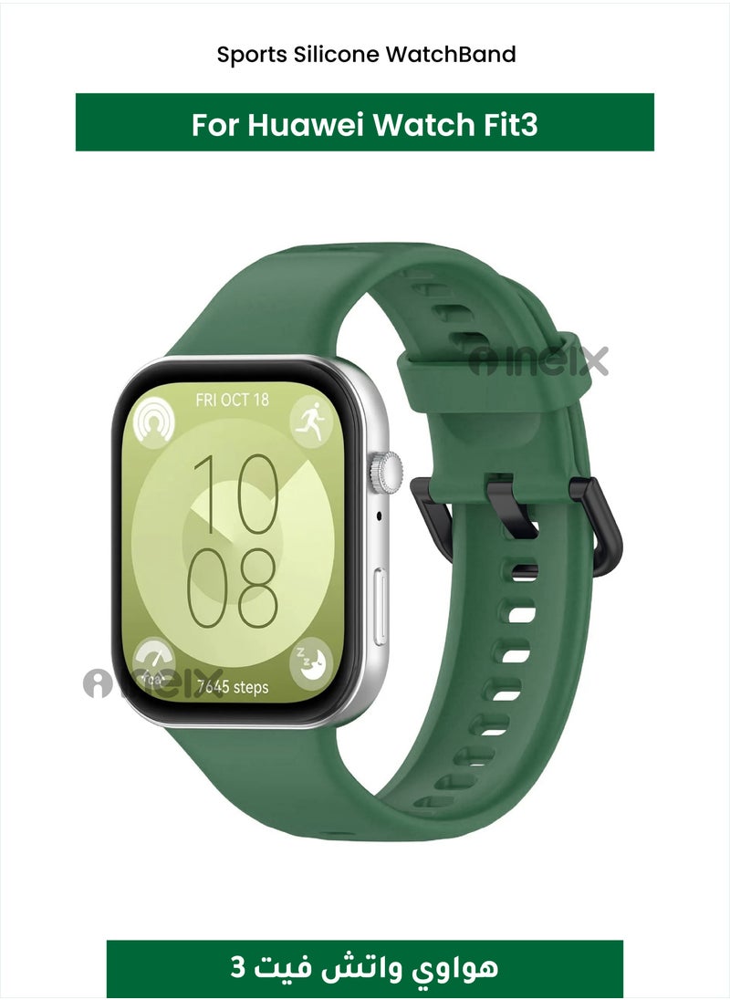 INEIX Sports Silicone WatchBand For Huawei Watch Fit3 Official Bracelet Replacement Wristband For Huawei Watch Fit 3 Band Accessories-Green 