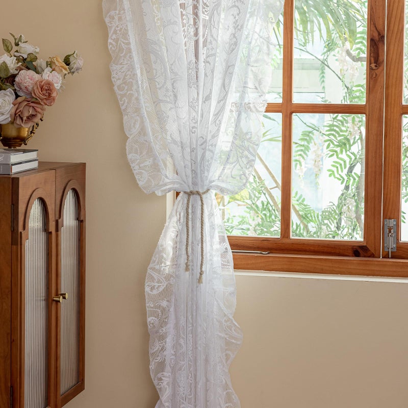 TUDECO White Lace Curtains 63 Inch Length - Victorian Sheer Voile Floral Curtains for Bedroom Nursery Elegant Ruffle Privacy Light Filtering 2 Panels Rod Pocket Window Decor, 59 x 63 Inch - Image 5