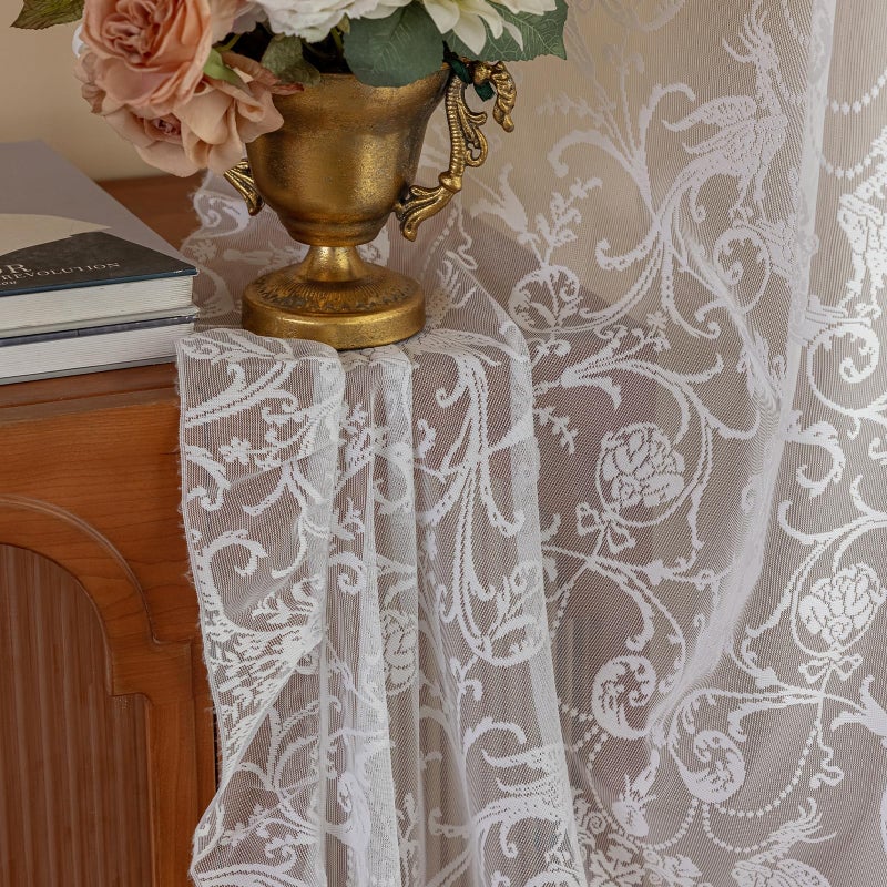 TUDECO White Lace Curtains 63 Inch Length - Victorian Sheer Voile Floral Curtains for Bedroom Nursery Elegant Ruffle Privacy Light Filtering 2 Panels Rod Pocket Window Decor, 59 x 63 Inch - Image 4