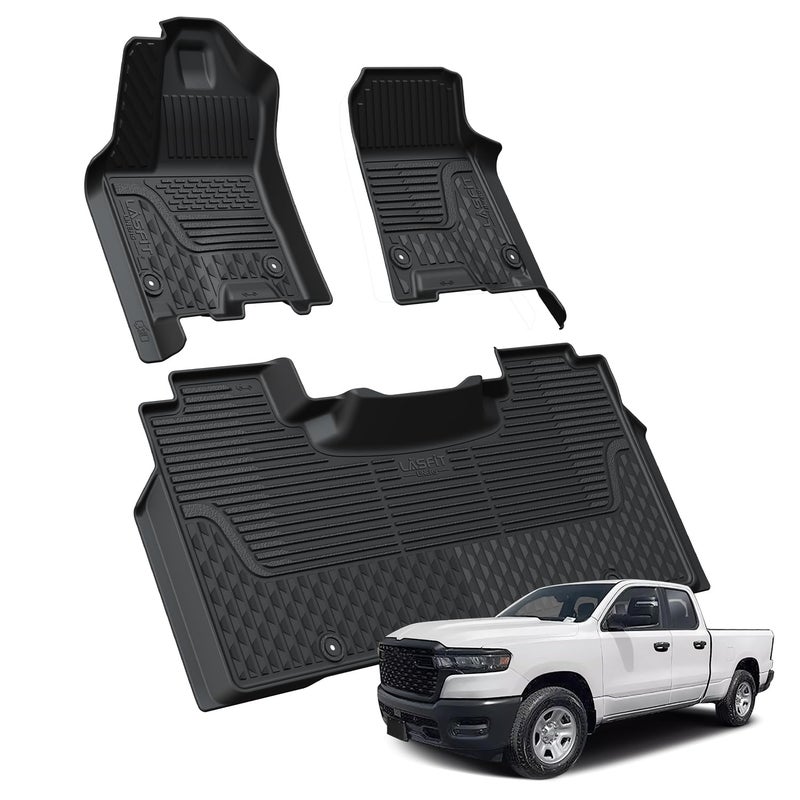 LASFIT Floor Mats for Ram 1500 Crew Cab 2025 2026 with Rear Under-Seat Factory Storage Bucket Seat, All Weather TPE Custom Fit Car Mats Floor Liners 1st & 2nd Row, Black - Image 1