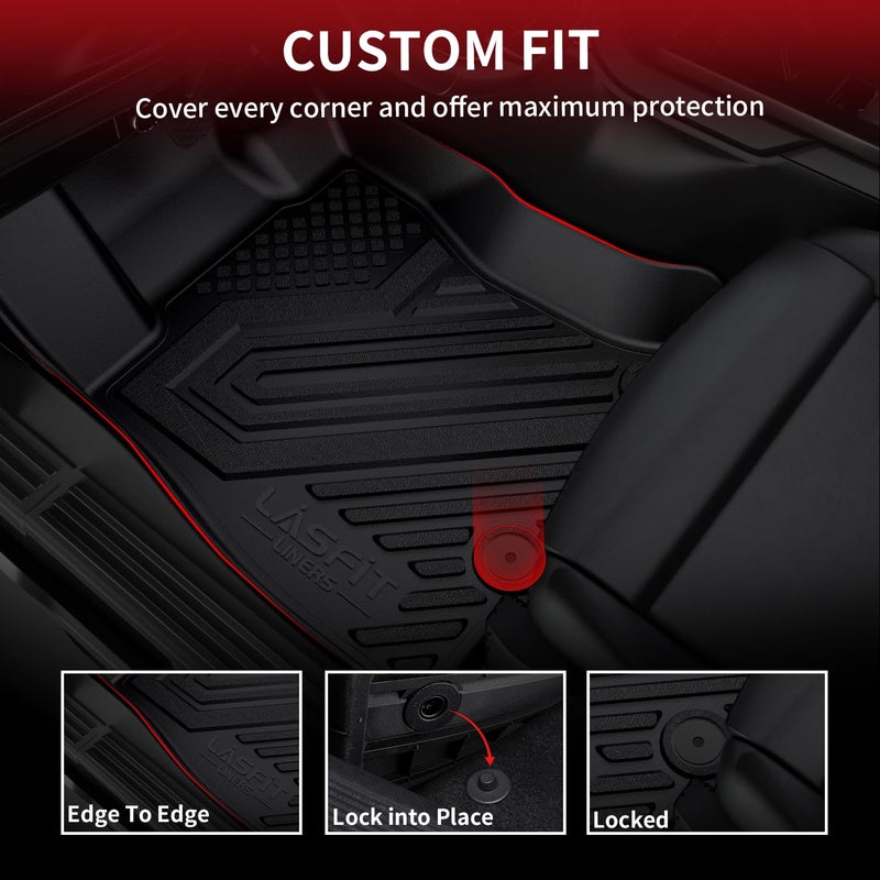 LASFIT Floor Mats for Ram 1500 Crew Cab 2025 2026 with Rear Under-Seat Factory Storage Bucket Seat, All Weather TPE Custom Fit Car Mats Floor Liners 1st & 2nd Row, Black - Image 3