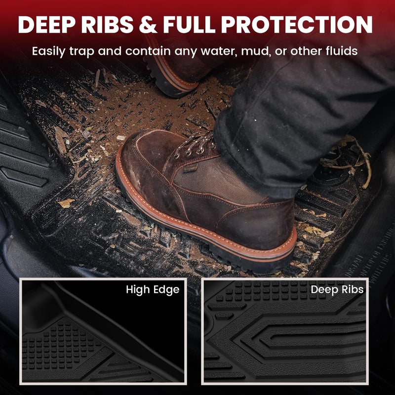 LASFIT Floor Mats for Ram 1500 Crew Cab 2025 2026 with Rear Under-Seat Factory Storage Bucket Seat, All Weather TPE Custom Fit Car Mats Floor Liners 1st & 2nd Row, Black - Image 4
