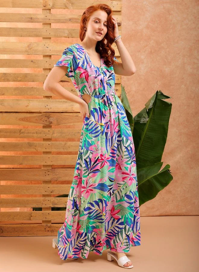 Freehand Women Flared Casual Tropical Print Dress