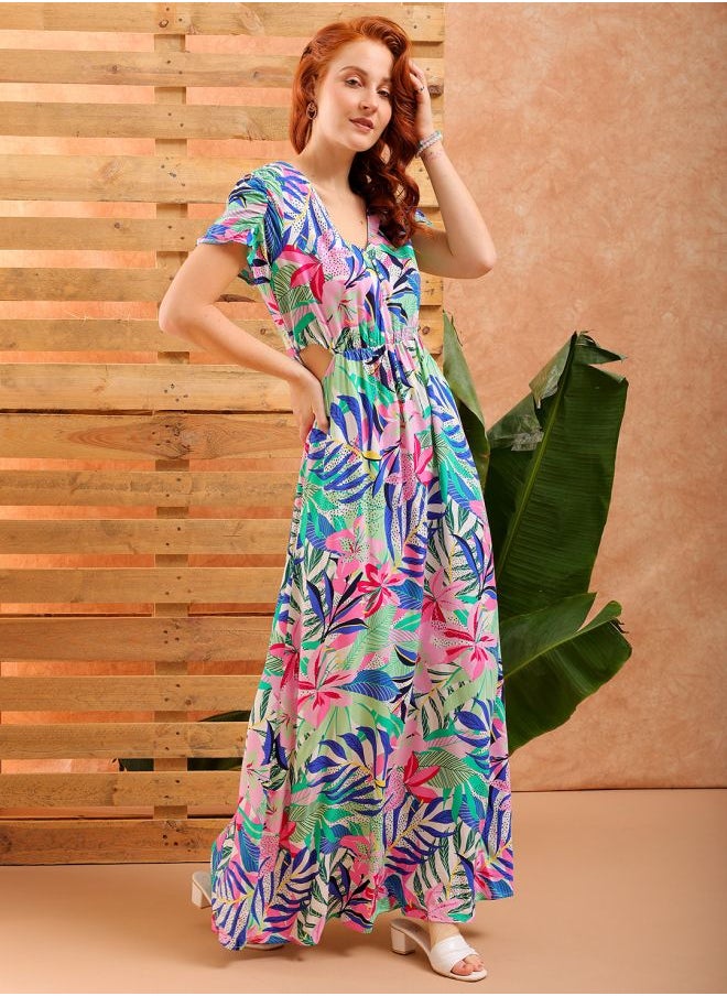 Freehand Women Flared Casual Tropical Print Dress  - Image 3