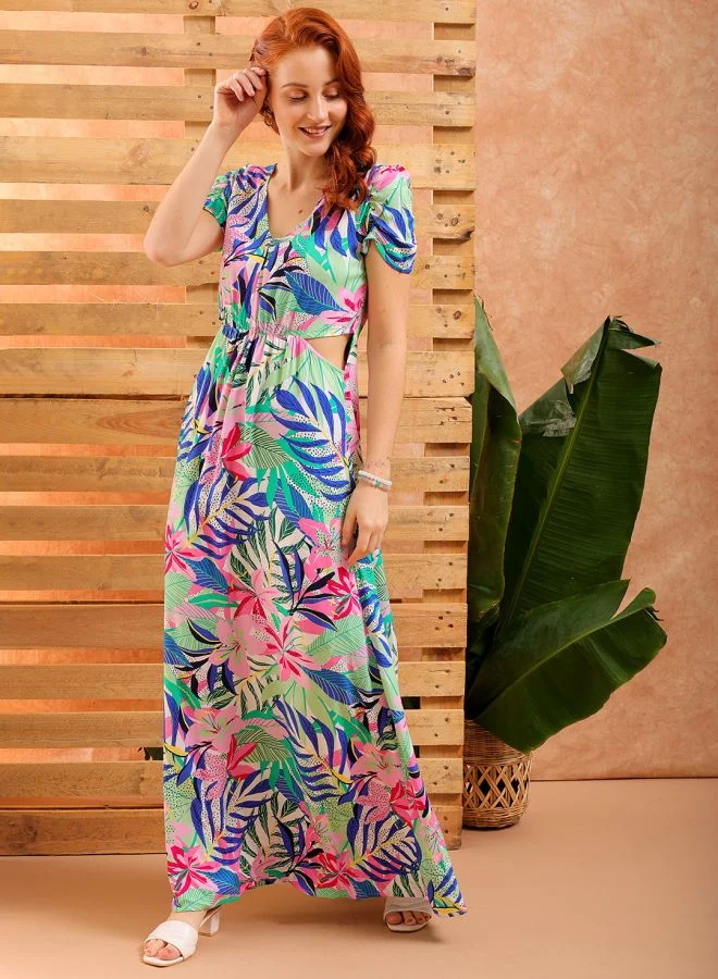 Freehand Women Flared Casual Tropical Print Dress