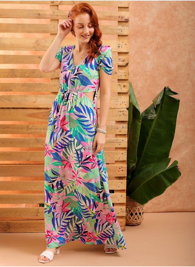 Freehand Women Flared Casual Tropical Print Dress  - Image 4
