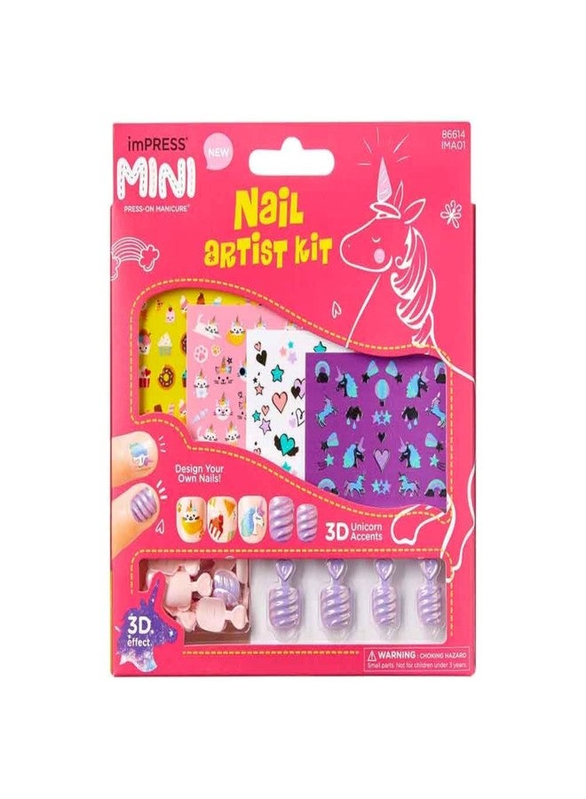 Impress KISS imPRESS No Glue Mani Press On Nails, , 'Nail Artist Kit', Pink, Kids Size, Squoval Shape, Includes 26 Nails, 4 Sticker Sheets, 1 Mini File - Image 1