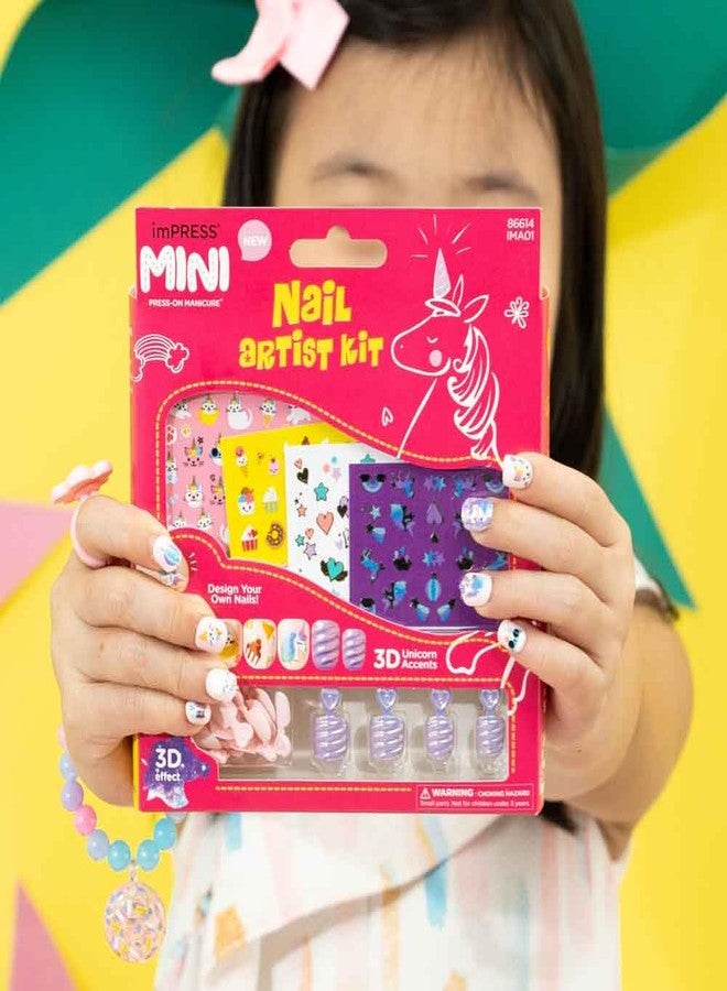 Impress KISS imPRESS No Glue Mani Press On Nails, , 'Nail Artist Kit', Pink, Kids Size, Squoval Shape, Includes 26 Nails, 4 Sticker Sheets, 1 Mini File - Image 2