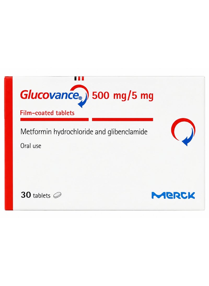 Merck Glucovance 5/500 mg glibenclamide metformin 30 Tablets - Image 1