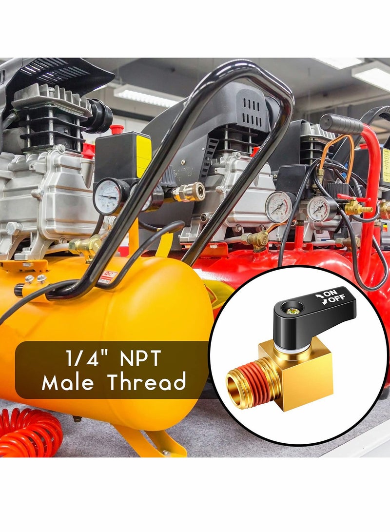 Air Compressor Valve, Brass Valve Mini Ball Drain 1/4" NPT Male x Female Thread Accessories for Compressors (2 Pcs) - Image 3