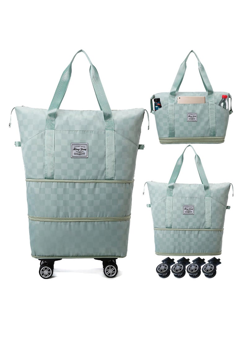 XiuWoo Travel Duffel Bag Expandable with Detachable Spinner Wheels Weekender Carry-On Tote Bags Foldable Shoulder Handbag for Women, light blue - Image 1