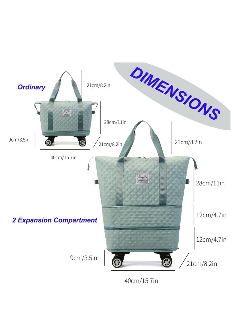 XiuWoo Travel Duffel Bag Expandable with Detachable Spinner Wheels Weekender Carry-On Tote Bags Foldable Shoulder Handbag for Women, light blue - Image 2