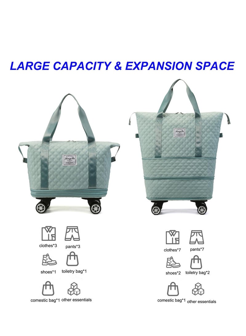 XiuWoo Travel Duffel Bag Expandable with Detachable Spinner Wheels Weekender Carry-On Tote Bags Foldable Shoulder Handbag for Women, light blue - Image 3