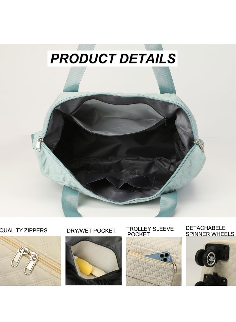 XiuWoo Travel Duffel Bag Expandable with Detachable Spinner Wheels Weekender Carry-On Tote Bags Foldable Shoulder Handbag for Women, light blue - Image 4
