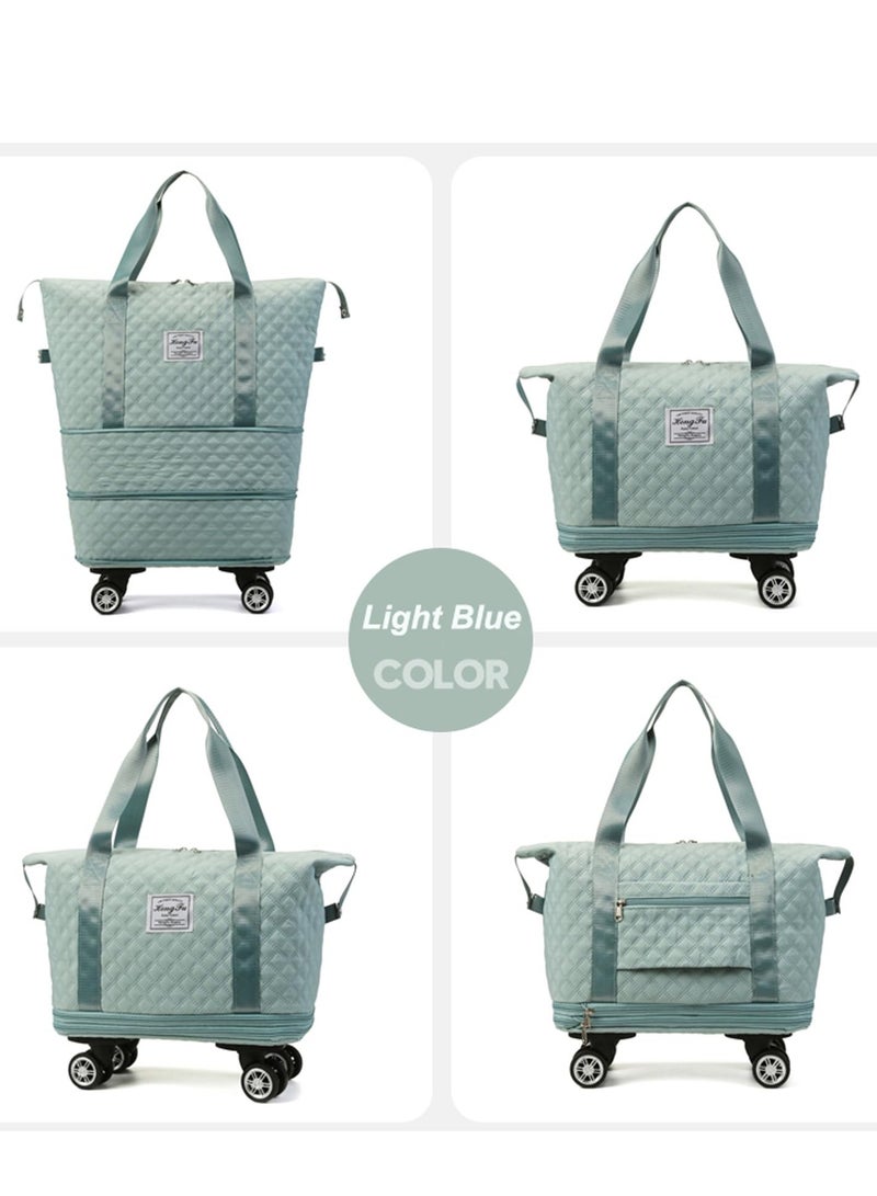 XiuWoo Travel Duffel Bag Expandable with Detachable Spinner Wheels Weekender Carry-On Tote Bags Foldable Shoulder Handbag for Women, light blue - Image 5
