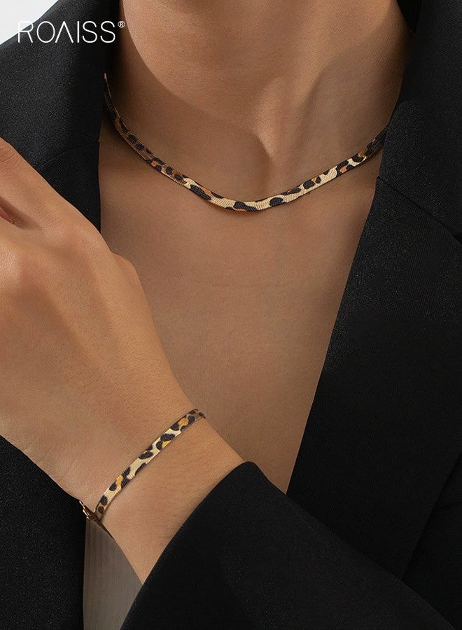 رويس مجموعة مجوهرات نسائية بسيطة ومبالغ فيها على شكل جلد الفهد مع سوار متناسق، مجموعة مجوهرات عصرية فريدة من نوعها، هدية أنيقة وجريئة تناسب كل يوم - Image 1