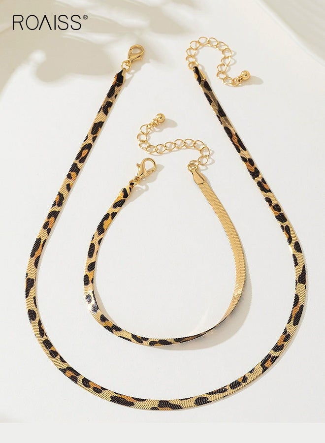 رويس مجموعة مجوهرات نسائية بسيطة ومبالغ فيها على شكل جلد الفهد مع سوار متناسق، مجموعة مجوهرات عصرية فريدة من نوعها، هدية أنيقة وجريئة تناسب كل يوم - Image 2