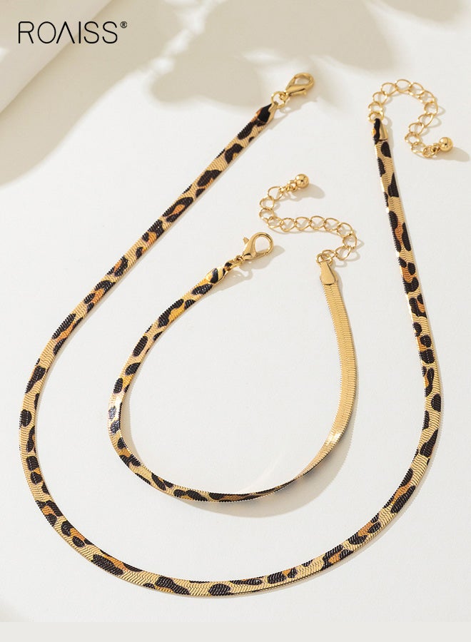 رويس مجموعة مجوهرات نسائية بسيطة ومبالغ فيها على شكل جلد الفهد مع سوار متناسق، مجموعة مجوهرات عصرية فريدة من نوعها، هدية أنيقة وجريئة تناسب كل يوم - Image 4