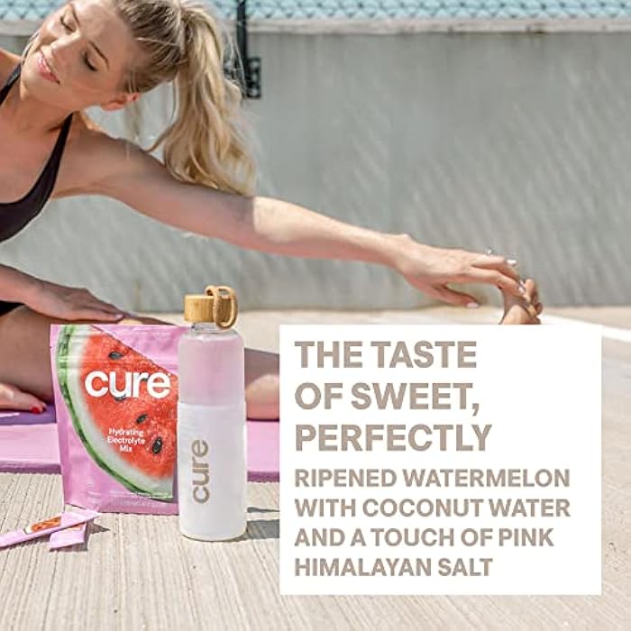 Cure Hydration مشروب إلكتروليت من نباتات كير هايدريشن | بدون سكر مضاف | تخفيف الجفاف | مسحوق ماء جوز الهند | مؤهل لـ FSA-HSA | غير معدل وراثيًا، نباتي | 8 عبوات - بطيخ - Image 5