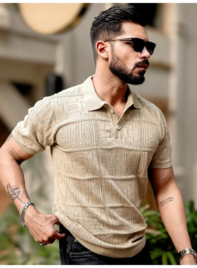 مانياك تيشيرت بولو رجالي قطن محبوك مسطح بنصف كم بيج