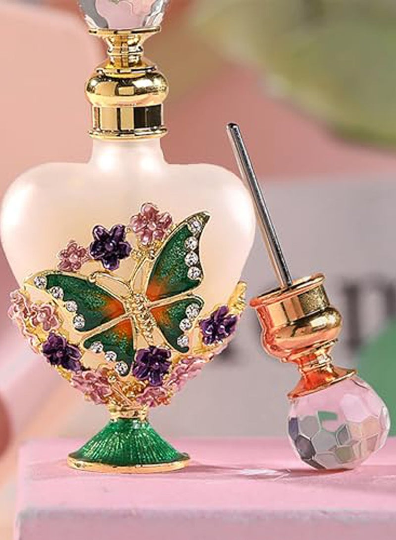 Mini Glass Empty Perfume Bottles, 1 Pack Miniature Vintage Crystal Glass Charm Decorative Perfume Decanter, Essential Oil Container for Travel and Business Trip, Golden,10ml  - Image 2