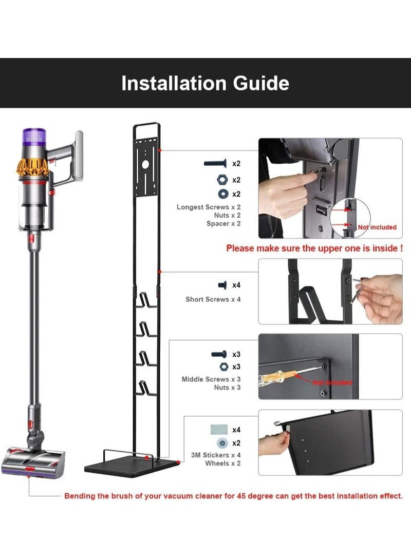XICEN Vacuum Cleaner Stand – Vacuum Holder with Wheels for Dyson V6 V7 V8 V10 V11 V12 V15 Handheld Cordless Vacuum Cleaner & Accessories Seat Floor Stand Stable Metal Storage Bracket Organizer Rack - Image 5