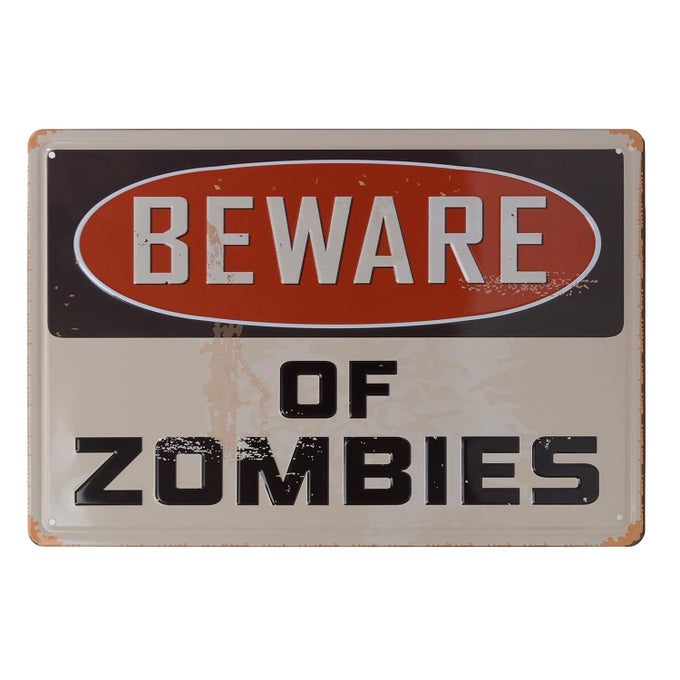 STORE2508 VINTAGE METAL TIN SIGN POSTER  BEWARE OF ZOMBIES 30X20 CM