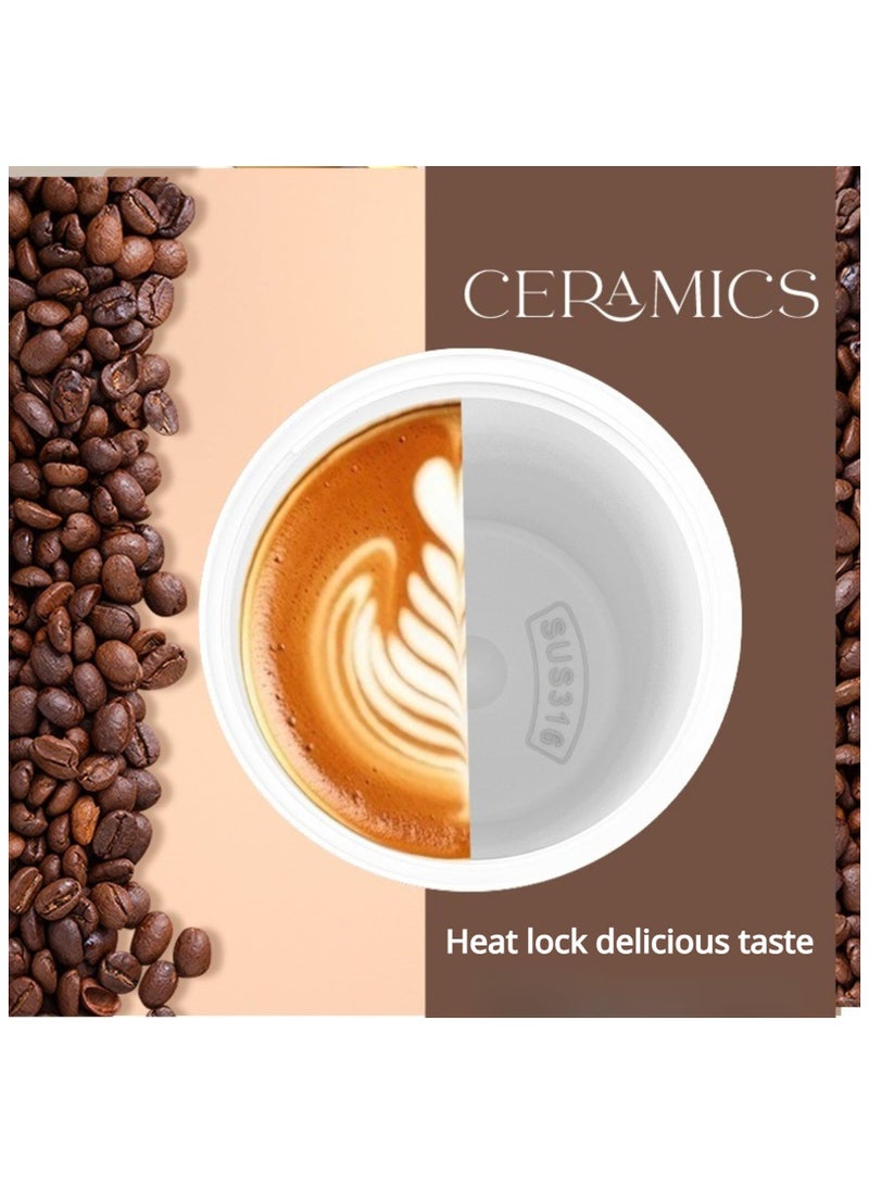 SOLARAE Stainless steel large capacity coffee cup thermos cup, ceramic coating inner liner 18oz, With Leakproof Lid and Flip Straw, hidden straw with rope, suitable for home, office, car travel (White) - Image 5