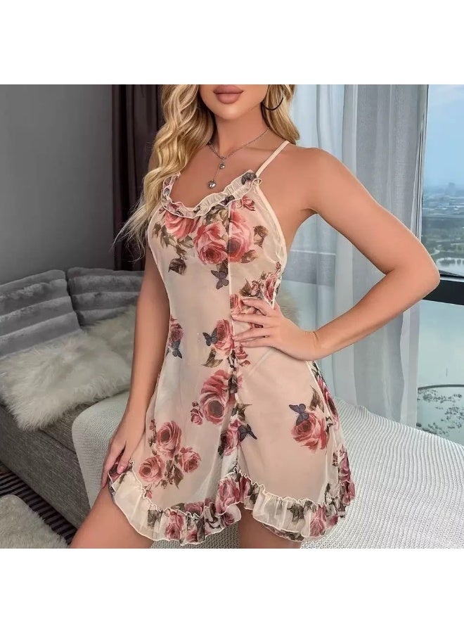 فستان نوم نسائي شبكي بيبي دول لانجري ملابس نوم نسائية قميص نوم
