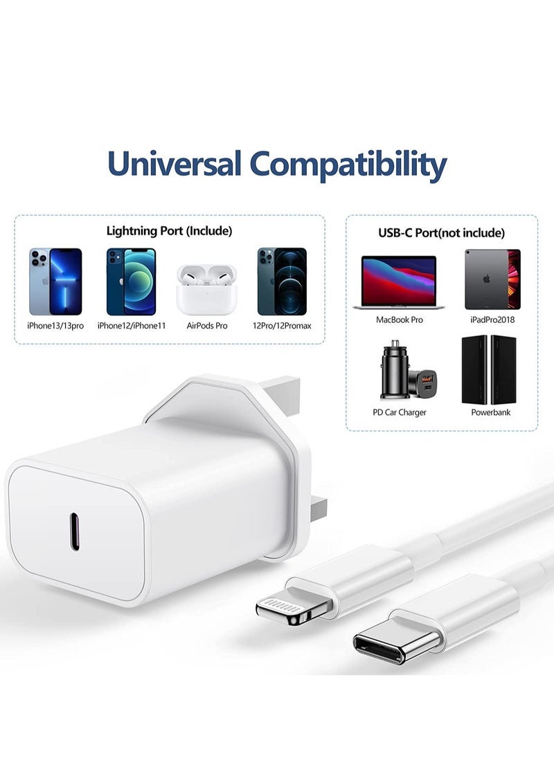 Gravity iPhone USB C Fast Charger Plug and Cable - [Apple MFi Certified] 20W Charging Power Adapter and 2M Original Lightning Cable Lead, Wall Charger for Apple iPhone 14 13/12/11/Pro Max/Mini/XR/X/8/7/iPad  - Image 3