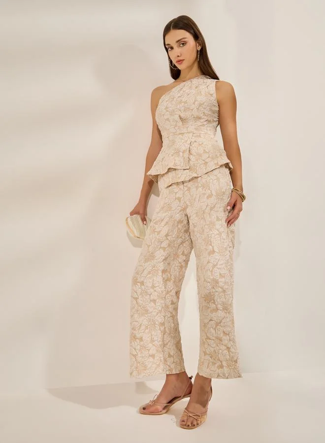 Styli Beige Jacquard Sleeveless Blouse