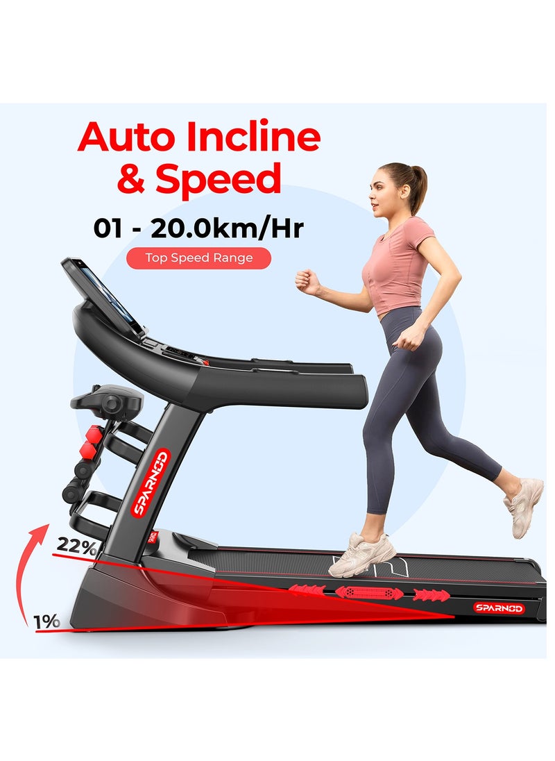 Sparnod Fitness - Sparnod Fitness STH-5730 Treadmill for Home Use | 7HP Peak DC Motor, Auto Incline, 15.6” Touch Screen, Bluetooth Speaker, Hydraulic Foldable Running Machine for Home Gym, 150Kg Capacity, Shock Absorption - Image 1