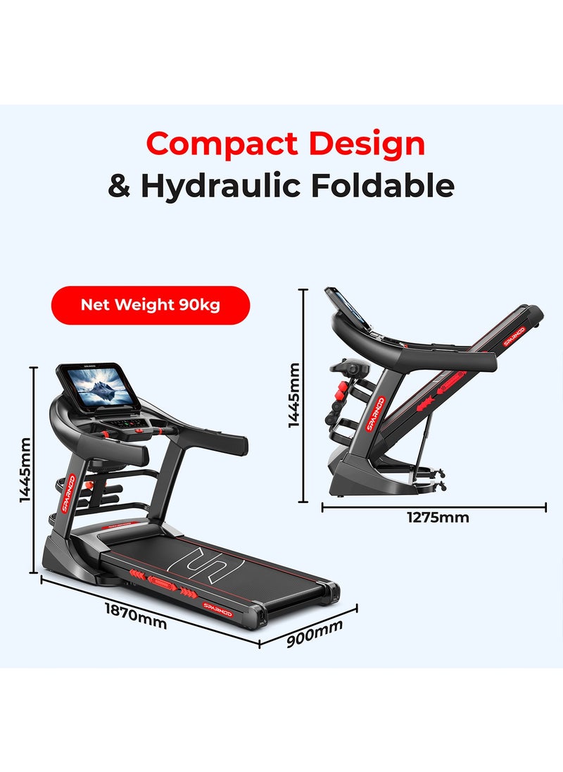 Sparnod Fitness - Sparnod Fitness STH-5730 Treadmill for Home Use | 7HP Peak DC Motor, Auto Incline, 15.6” Touch Screen, Bluetooth Speaker, Hydraulic Foldable Running Machine for Home Gym, 150Kg Capacity, Shock Absorption - Image 1