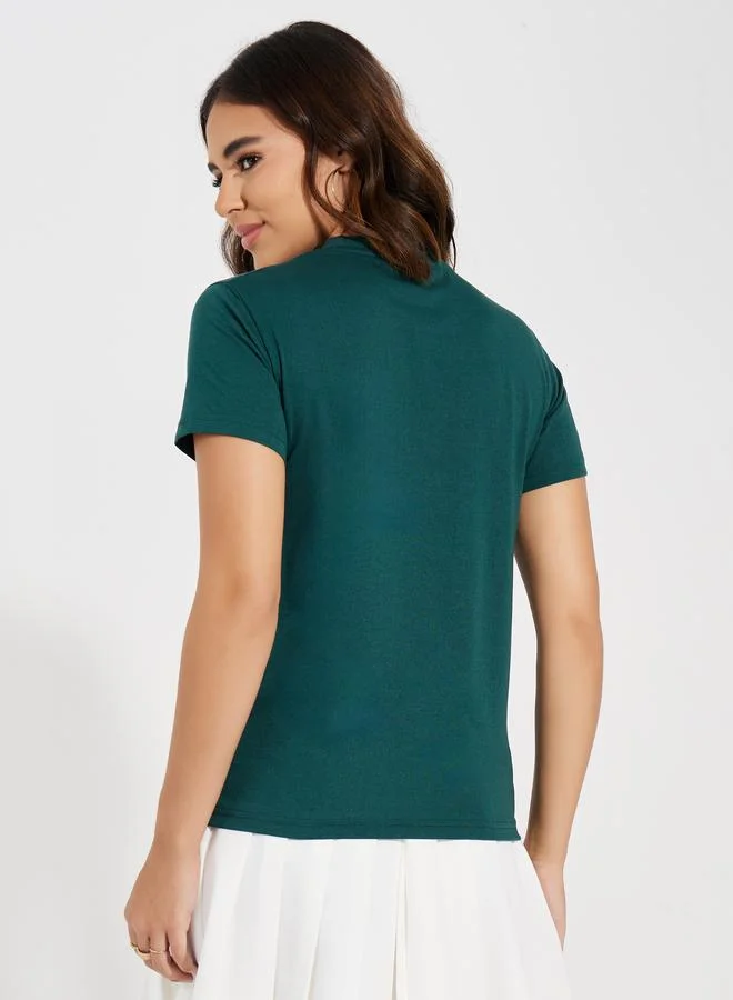 Styli Regular Fit Focus On The Good Slogan Print T-Shirt