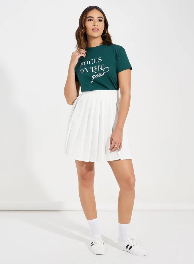 Styli Regular Fit Focus On The Good Slogan Print T-Shirt