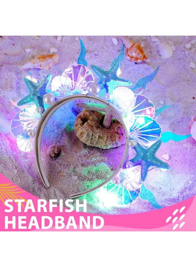 Zoestar Light Up Mermaid Starfish Headband Glow Led Shell Hair Bands Pearl Costume Hair Accessories For Women - Image 2