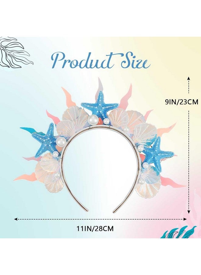 Zoestar Light Up Mermaid Starfish Headband Glow Led Shell Hair Bands Pearl Costume Hair Accessories For Women - Image 3