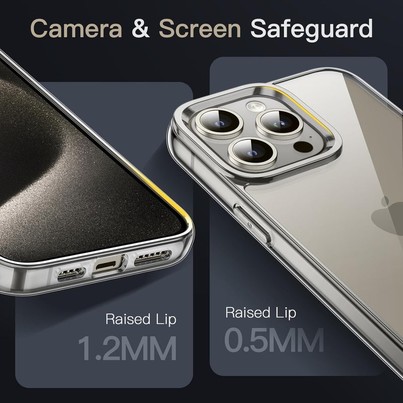 جي تيك جراب لهاتف iPhone 15 Pro مقاس 6.1 بوصة، غطاء ممتص للصدمات مقاوم للصدمات غير قابل للاصفرار، ظهر شفاف مضاد للخدش من التيتانيوم الطبيعي - Image 4