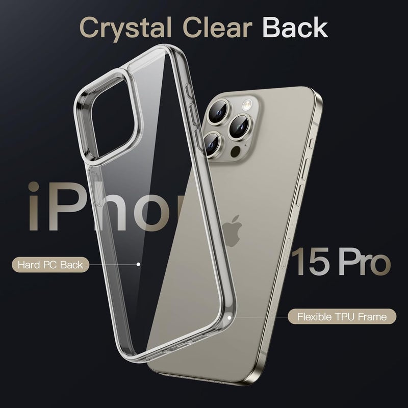 جي تيك جراب لهاتف iPhone 15 Pro مقاس 6.1 بوصة، غطاء ممتص للصدمات مقاوم للصدمات غير قابل للاصفرار، ظهر شفاف مضاد للخدش من التيتانيوم الطبيعي - Image 3