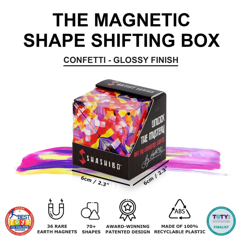 SHASHIBO Shape Shifting Box - Award-Winning, Patented Fidget Cube w/ 36 Rare Earth Magnets - Transforms Into Over 70 Shapes, Download Fun in Motion Toys Mobile App (Artist Series - Confetti) - Image 2
