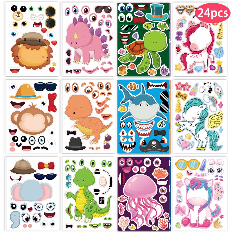 24 Pcs Make Your Own Sticker Sheets for Kids Mix and Match Animal Face Stickers for Kids 35 48 Toddlers Crafts Activities Gifts Goodie Bags Birthday Party Favors for Toddlers 24 Years