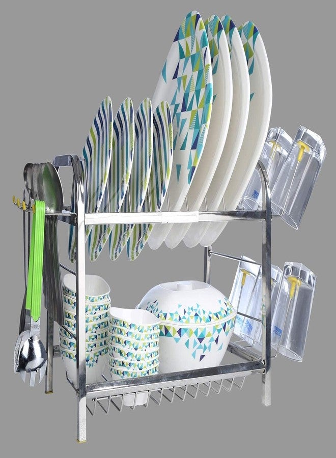 Homify 12x15 Inch Mini Wall Mount Kitchen Dish Rack | 2-Tier Stainless Steel Plate & Cutlery Stand | Compact Utensil Holder & Bartan Rack | Space-Saving Modern Storage Organizer (Silver) - Image 3