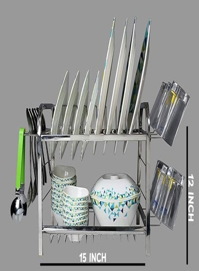 Homify 12x15 Inch Mini Wall Mount Kitchen Dish Rack | 2-Tier Stainless Steel Plate & Cutlery Stand | Compact Utensil Holder & Bartan Rack | Space-Saving Modern Storage Organizer (Silver) - Image 4