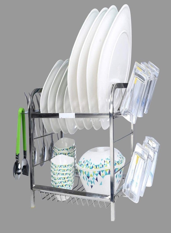 Homify 12x15 Inch Mini Wall Mount Kitchen Dish Rack | 2-Tier Stainless Steel Plate & Cutlery Stand | Compact Utensil Holder & Bartan Rack | Space-Saving Modern Storage Organizer (Silver) - Image 5