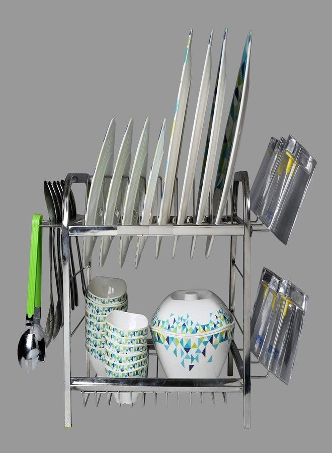 Homify 12x15 Inch Mini Wall Mount Kitchen Dish Rack | 2-Tier Stainless Steel Plate & Cutlery Stand | Compact Utensil Holder & Bartan Rack | Space-Saving Modern Storage Organizer (Silver) - Image 2