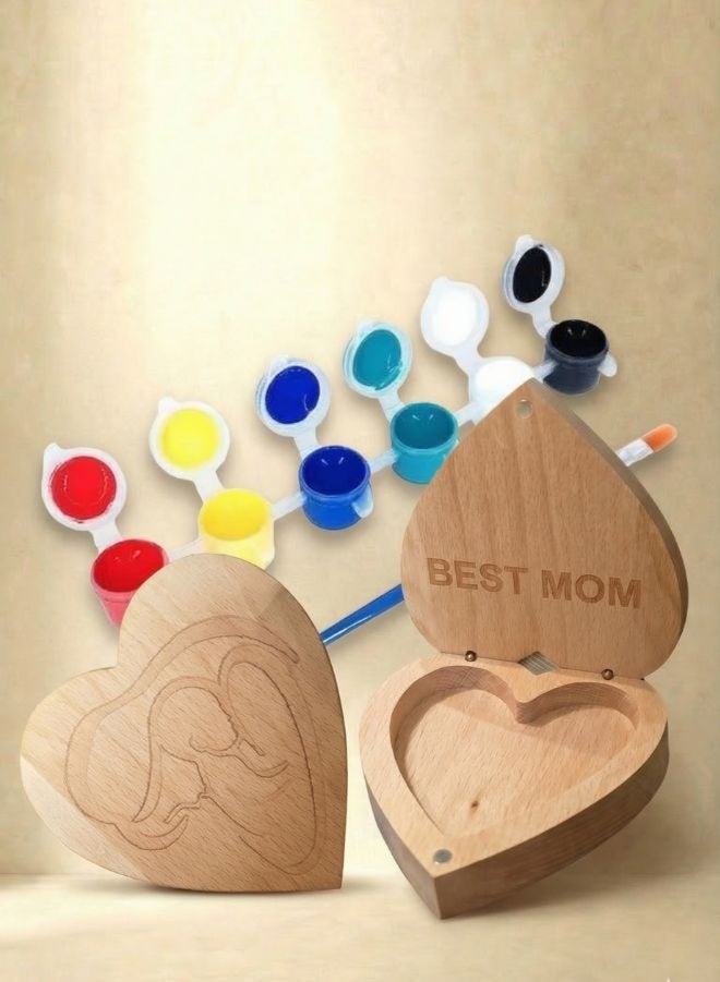 Fatio Heart-Shaped DIY Wooden Keepsake Box for Moms – Personalized Mother’s Day Gift Box with Paint Kit - Image 1